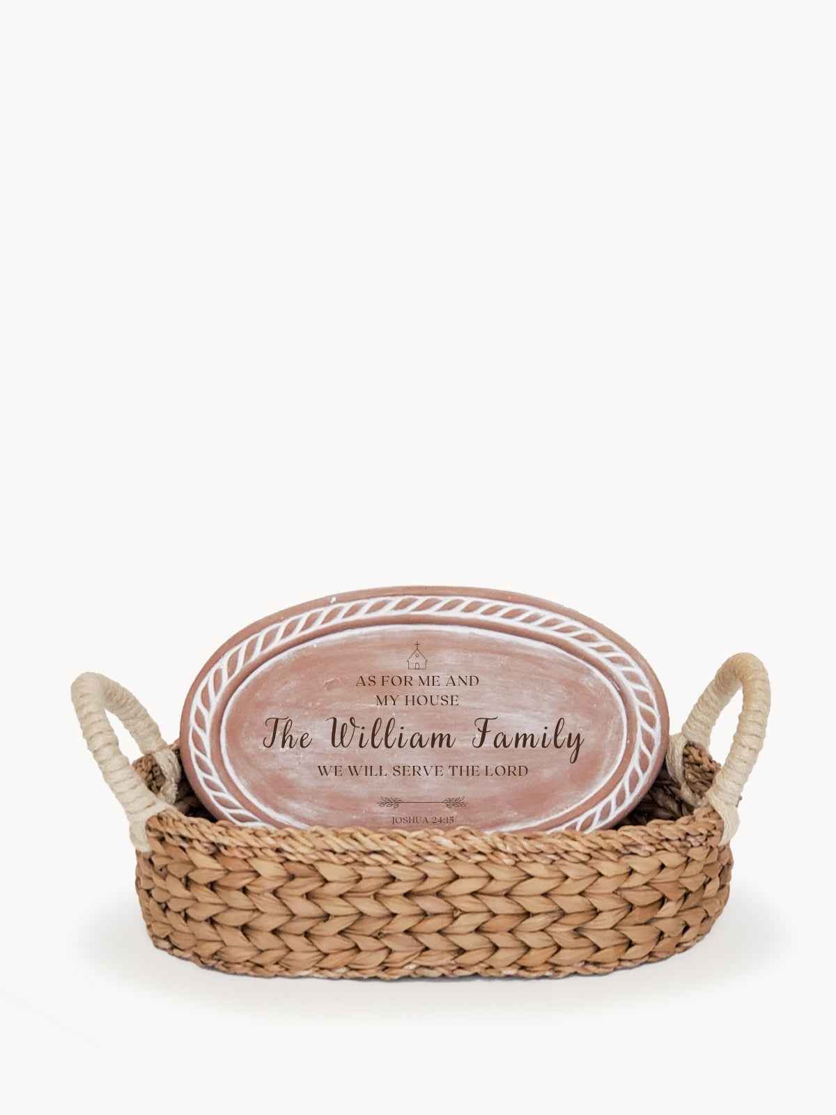 Personalized Bread Warmer & Basket - Bible Oval - Woven With Purpose