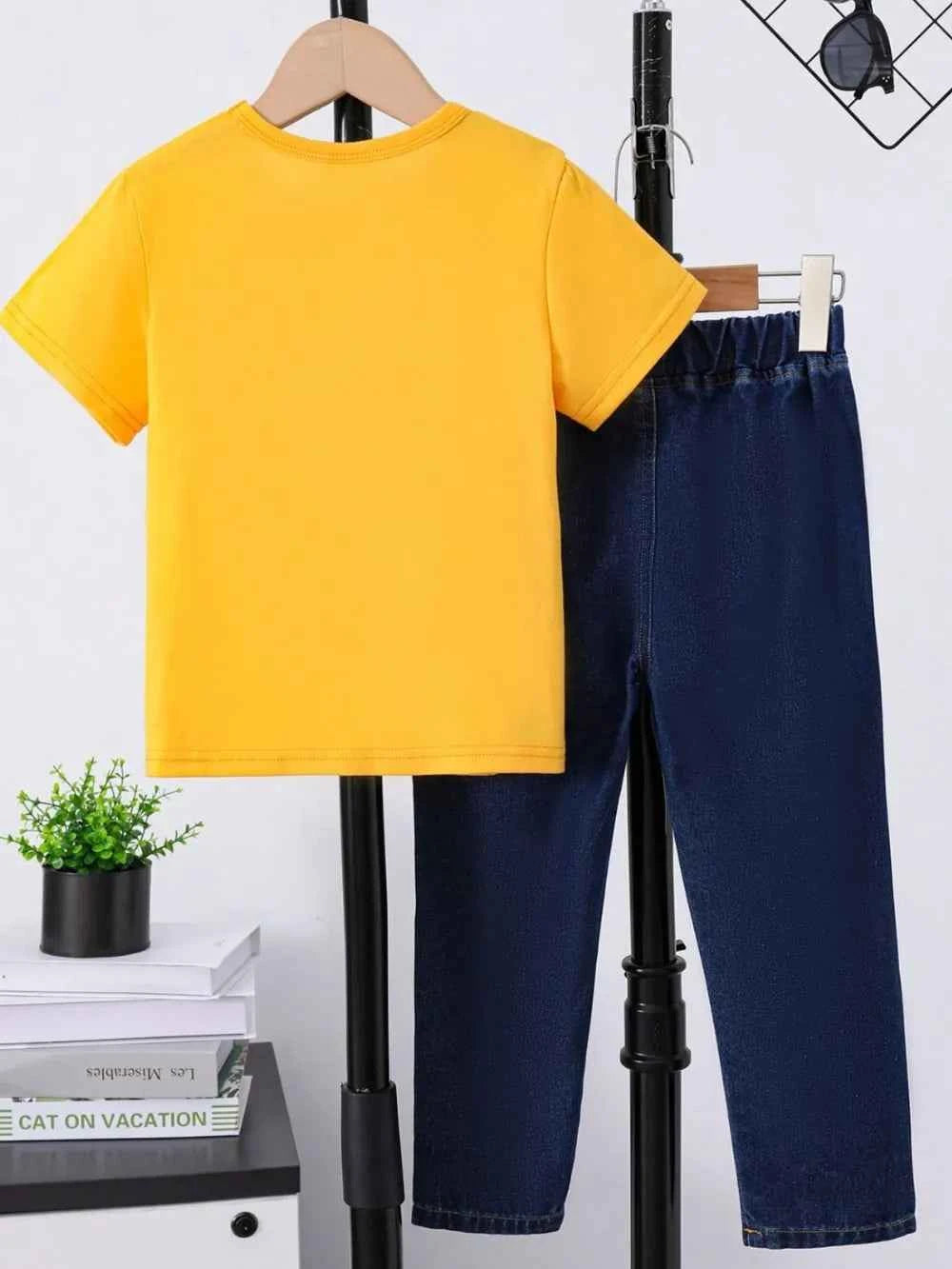 Children's Round Neck Letter Graphic T-Shirt and Distressed Jeans Se - Woven With Purpose