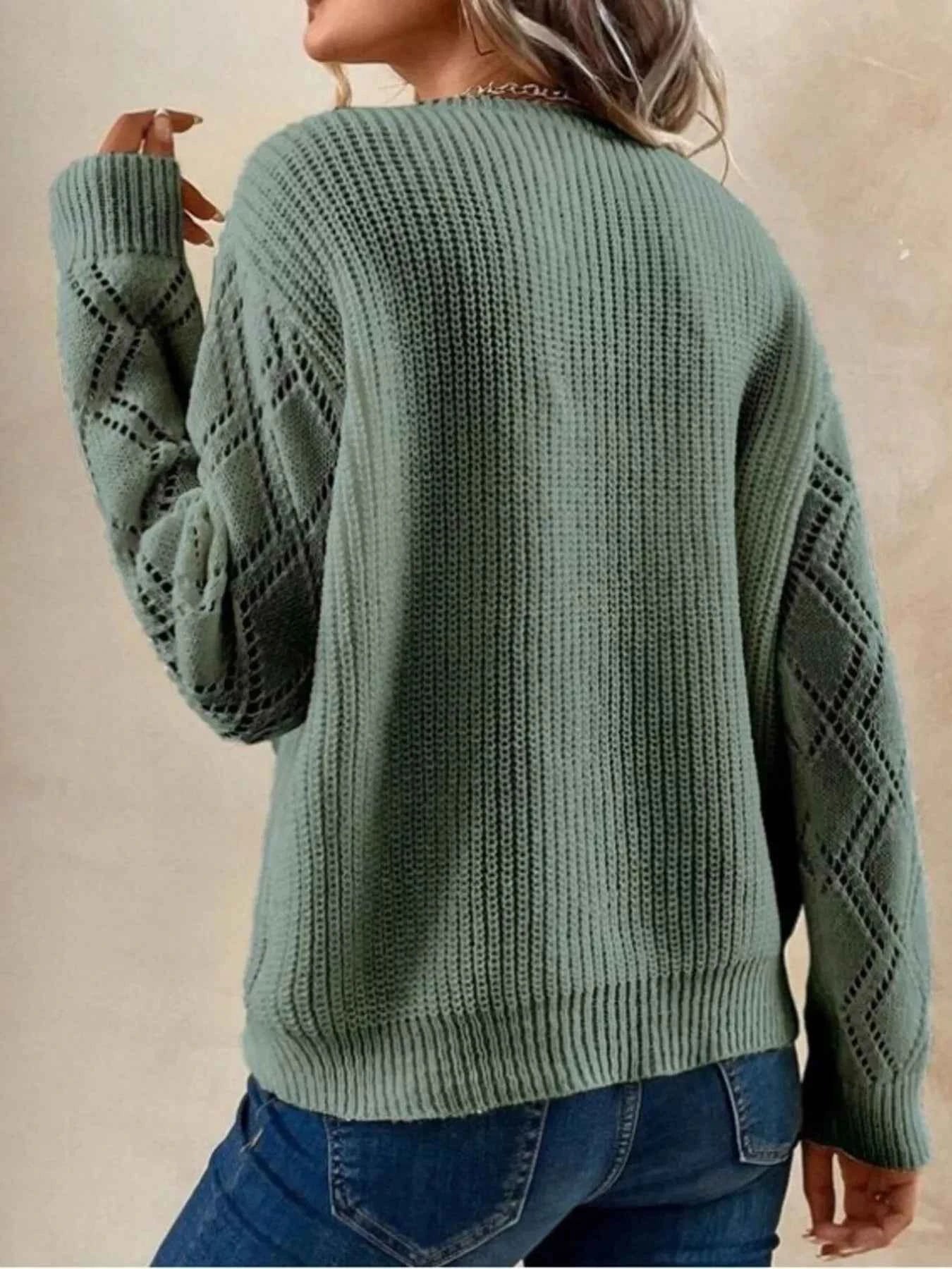 Openwork V-Neck Long Sleeve Sweate - Woven With Purpose