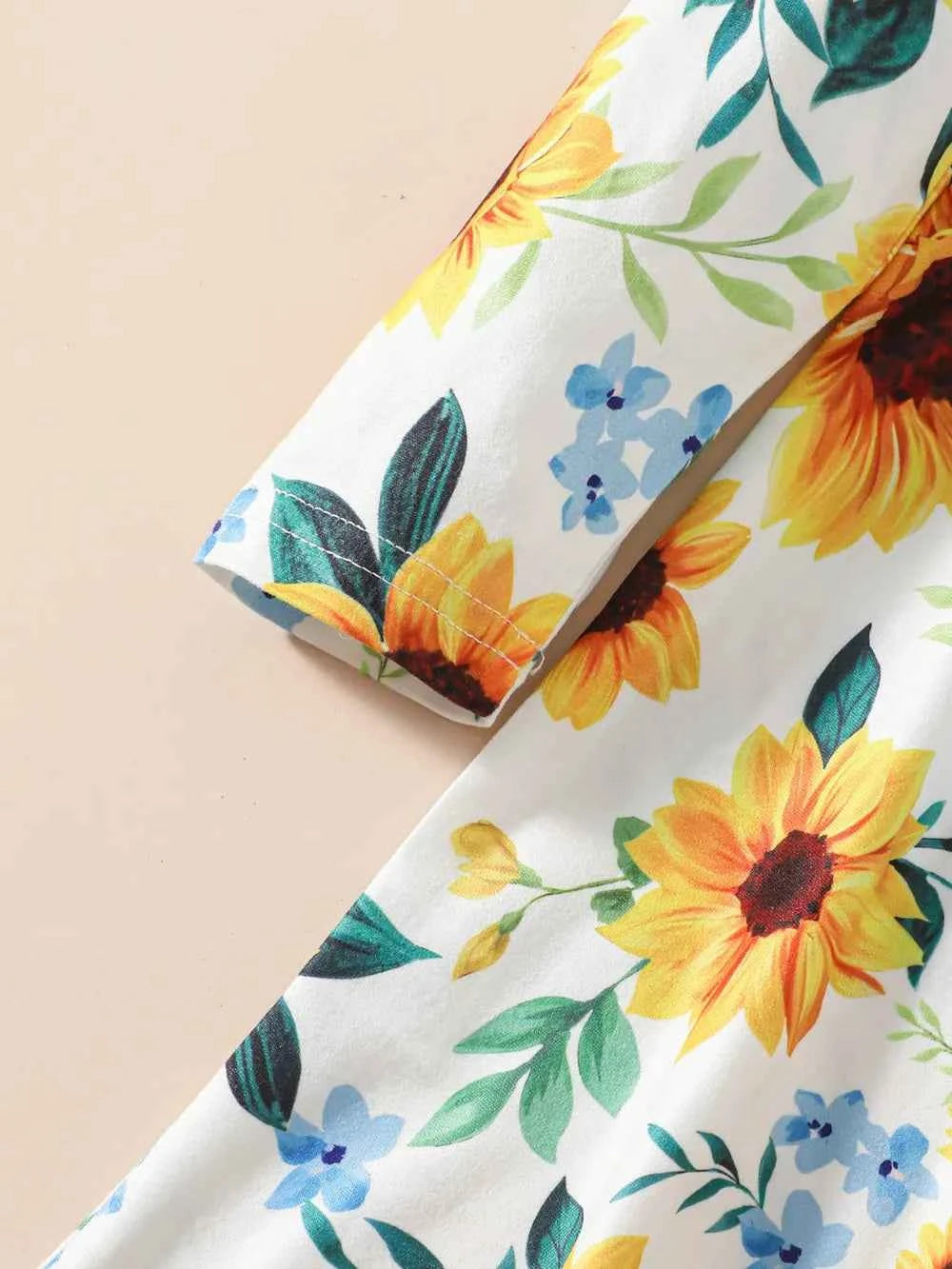 Kids Sunflower Print Round Neck Long Sleeve Dress - Woven With Purpose