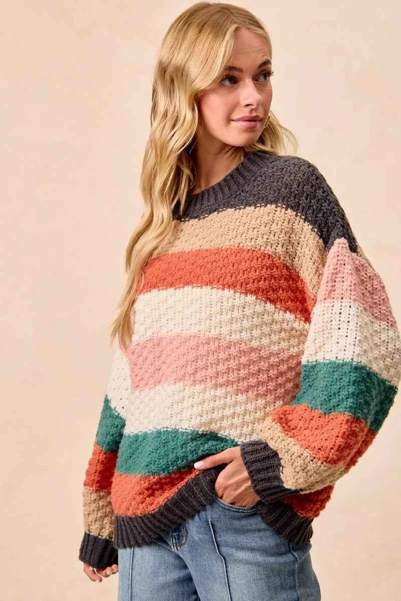 BiBi Stripes Color Block Chunky Sweater - Woven With Purpose