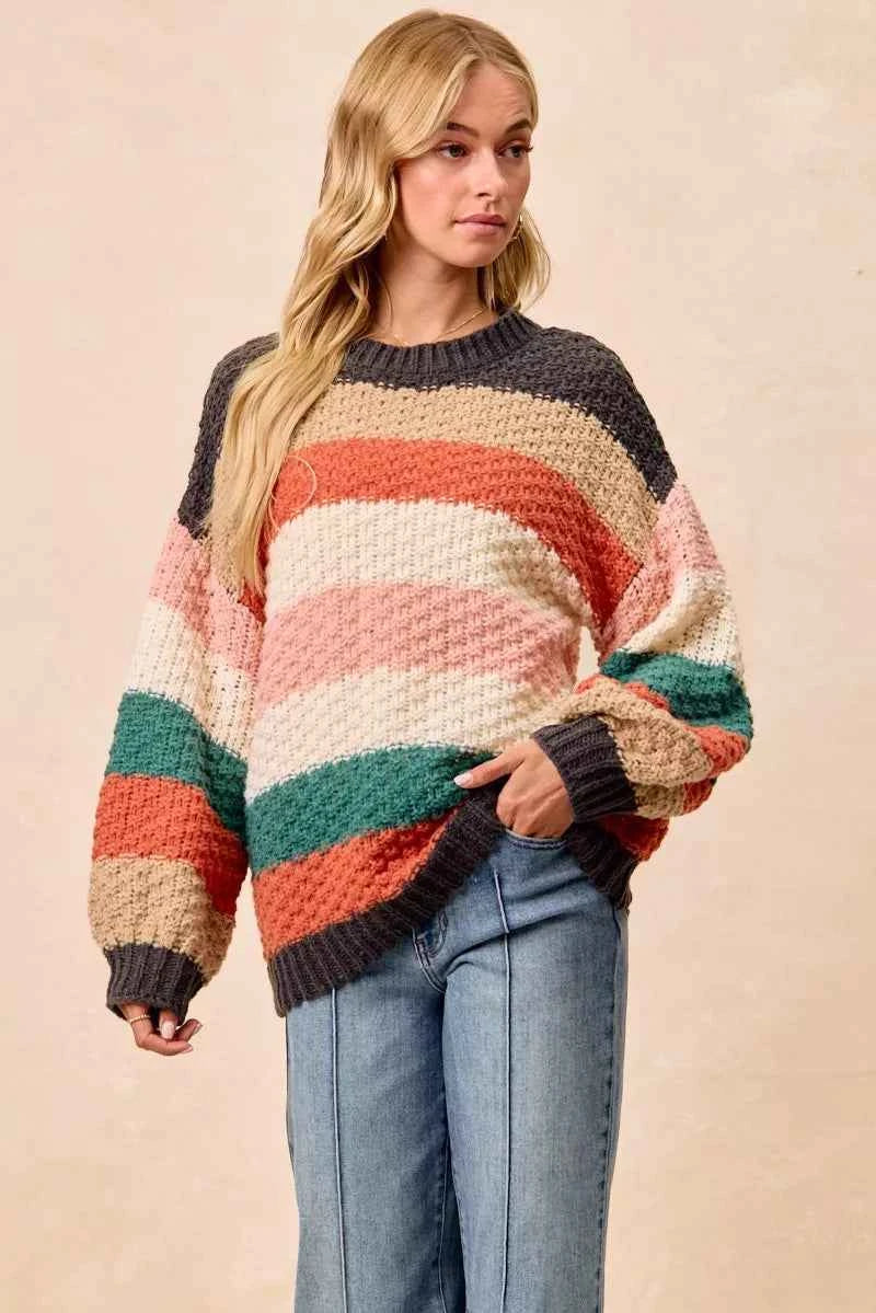 BiBi Stripes Color Block Chunky Sweater - Woven With Purpose