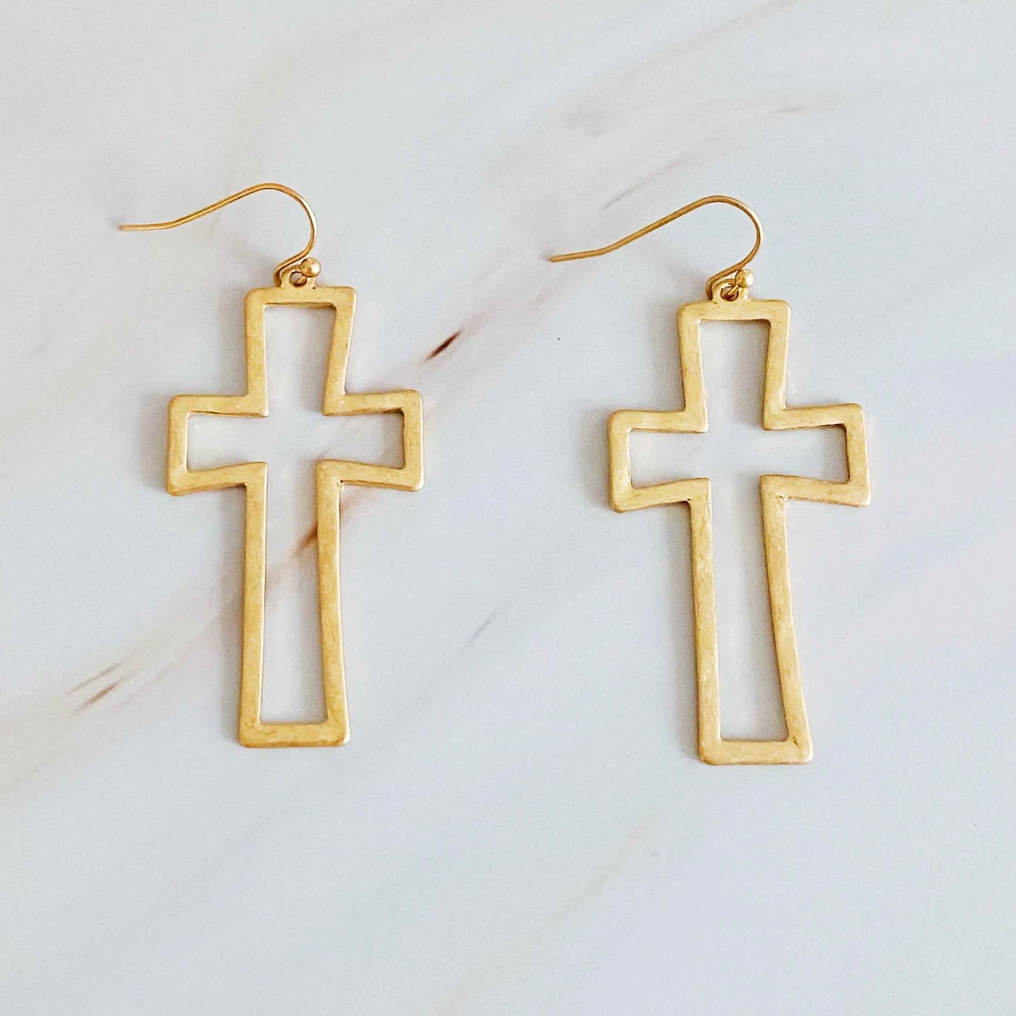 Dangle Cross Outlined Earrings - Woven With Purpose