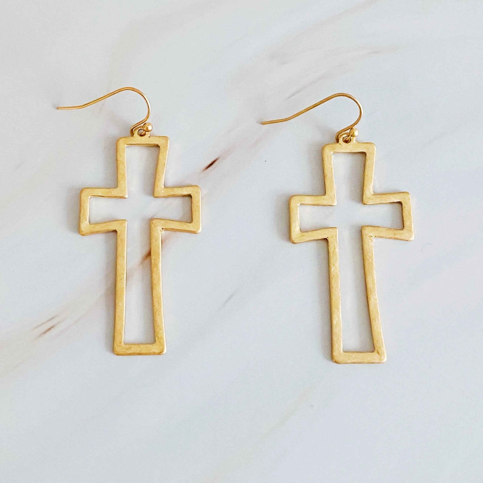 Dangle Cross Outlined Earrings - Woven With Purpose