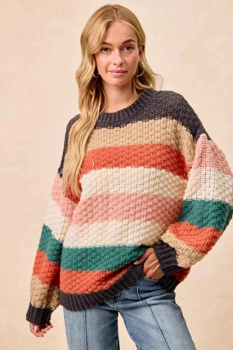 BiBi Stripes Color Block Chunky Sweater - Woven With Purpose