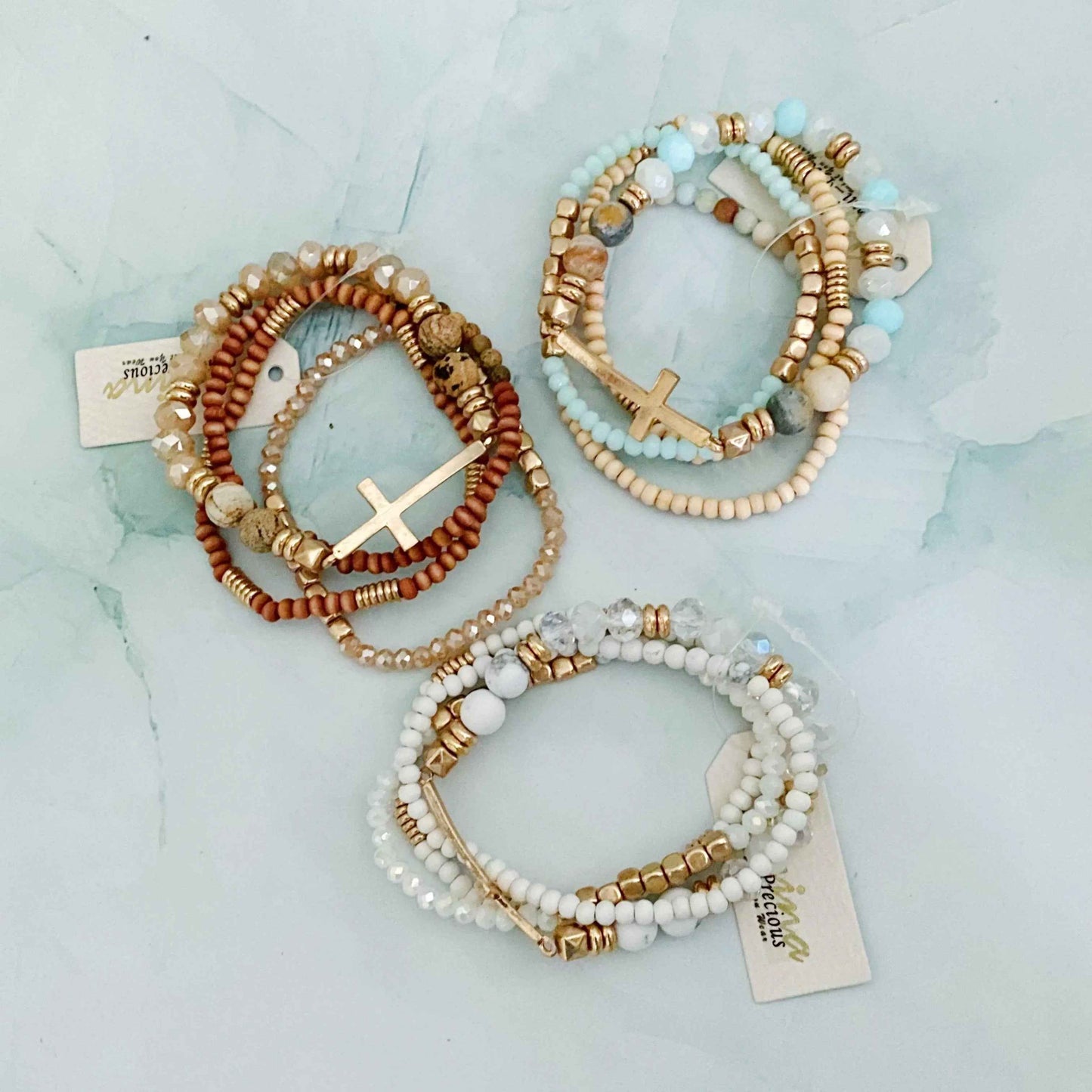 Set Of 4, Stone And Wooden Beads Bracelet - Woven With Purpose