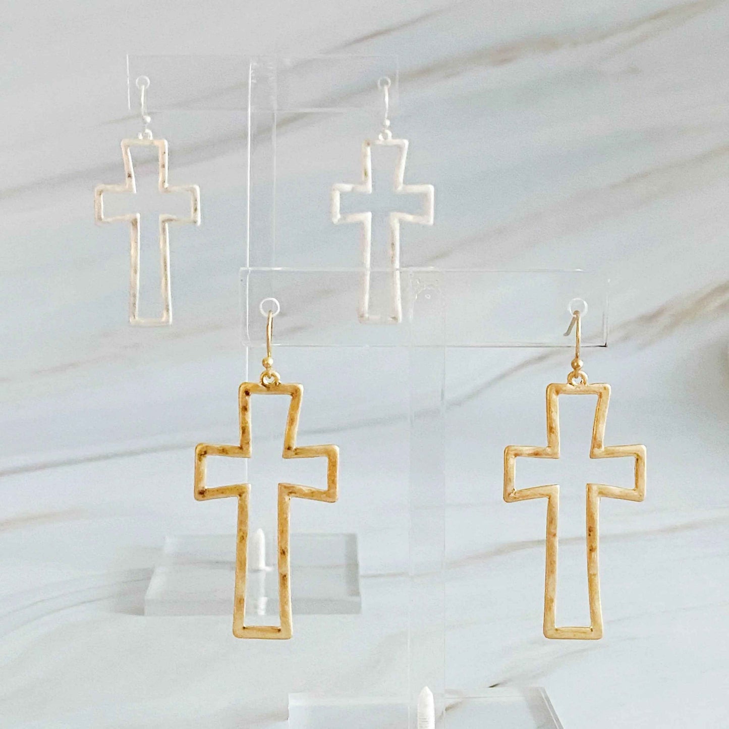 Dangle Cross Outlined Earrings - Woven With Purpose