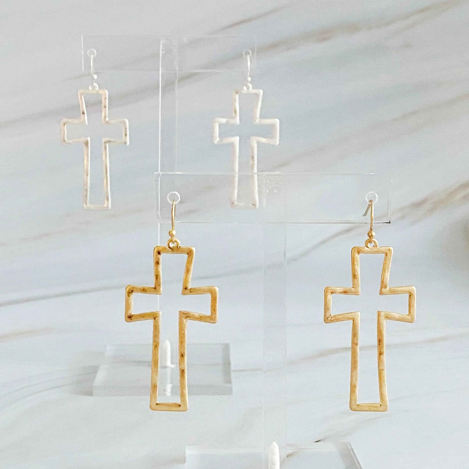 Dangle Cross Outlined Earrings - Woven With Purpose