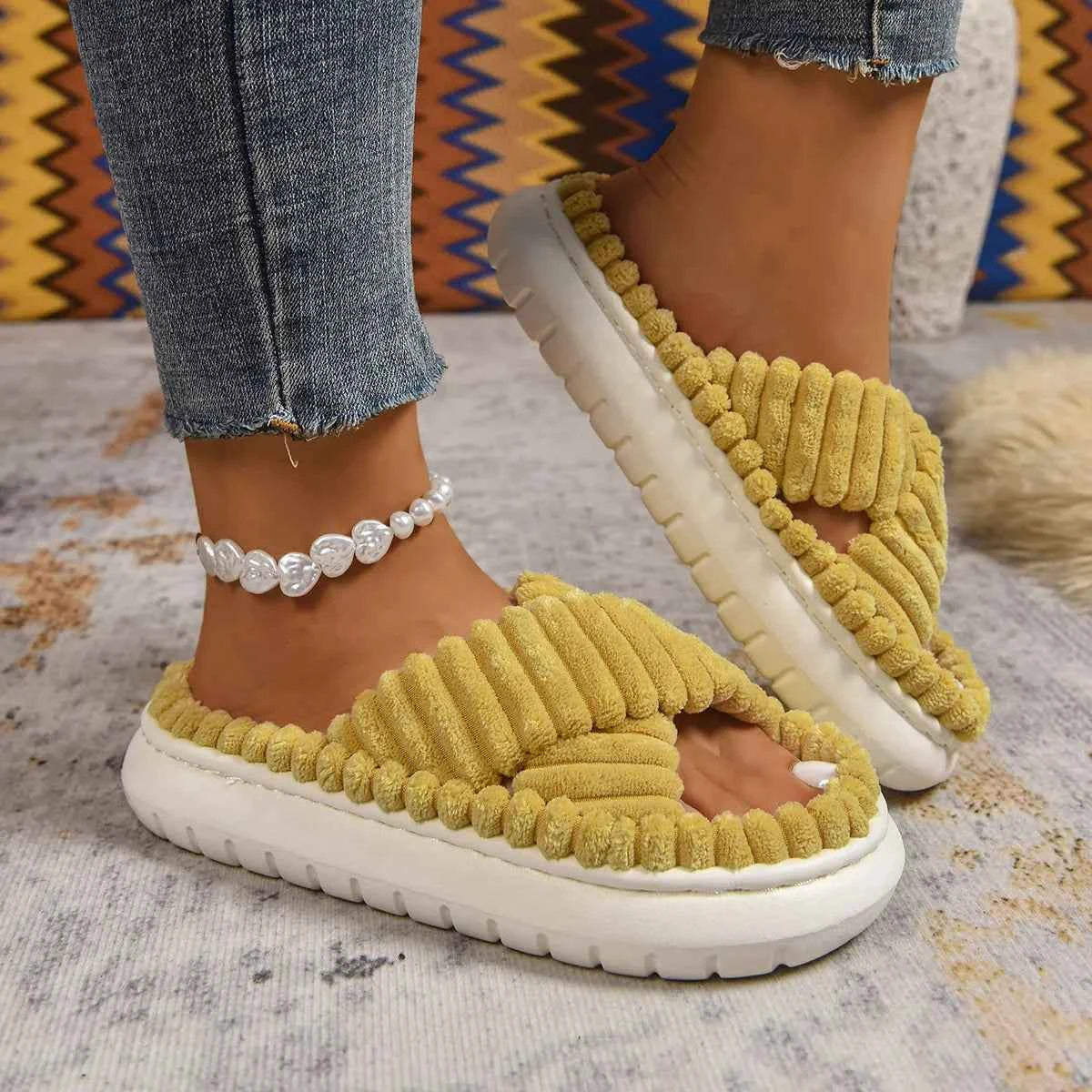 Crisscross Open Toe Platform Slippers - Woven With Purpose