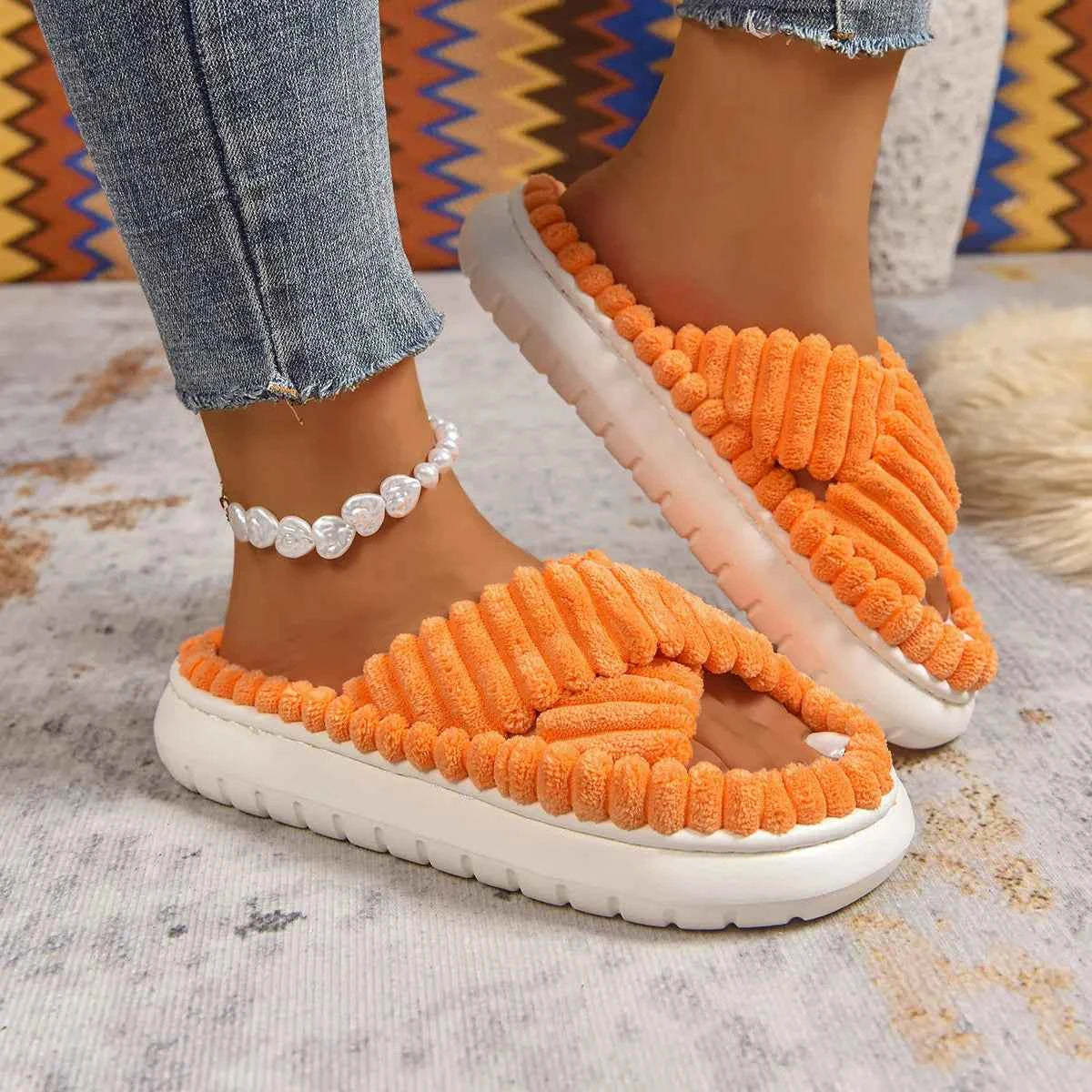 Crisscross Open Toe Platform Slippers - Woven With Purpose