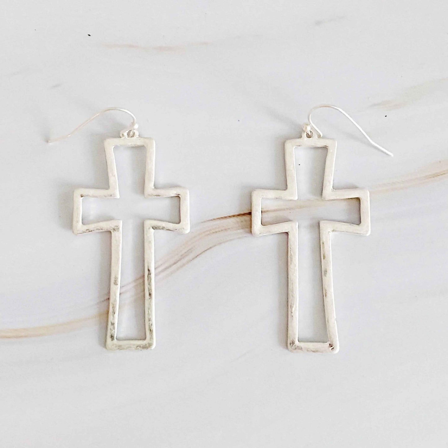 Dangle Cross Outlined Earrings - Woven With Purpose