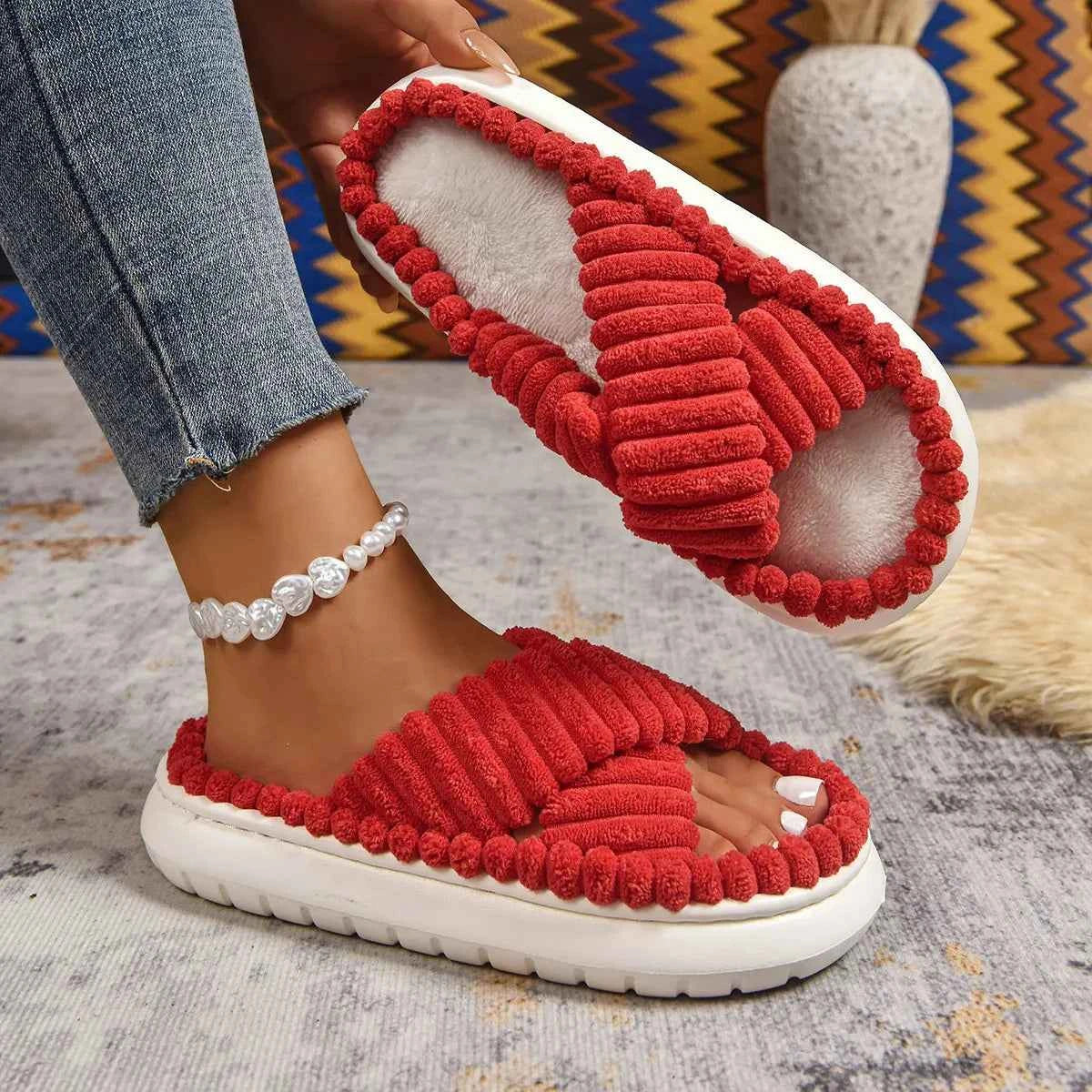 Crisscross Open Toe Platform Slippers - Woven With Purpose