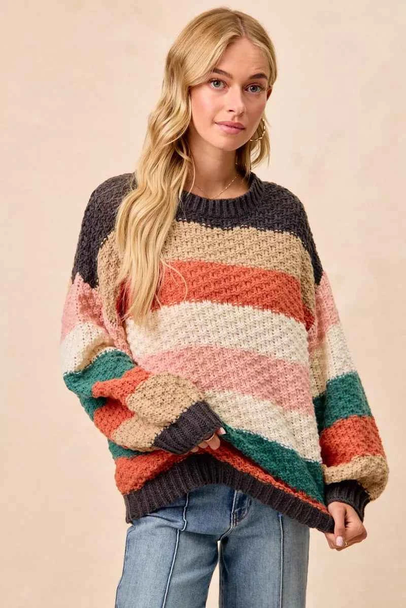 BiBi Stripes Color Block Chunky Sweater - Woven With Purpose