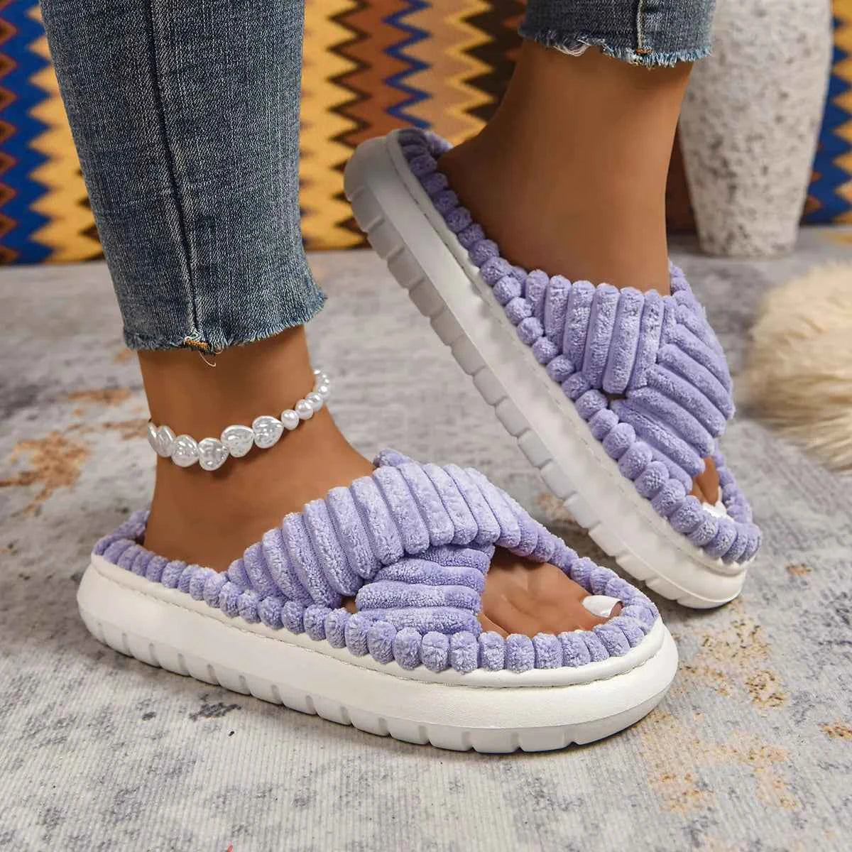 Crisscross Open Toe Platform Slippers - Woven With Purpose