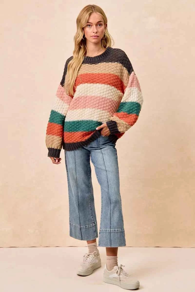 BiBi Stripes Color Block Chunky Sweater - Woven With Purpose