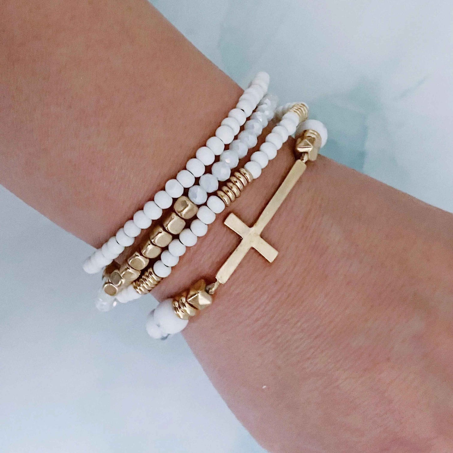 Set Of 4, Stone And Wooden Beads Bracelet - Woven With Purpose