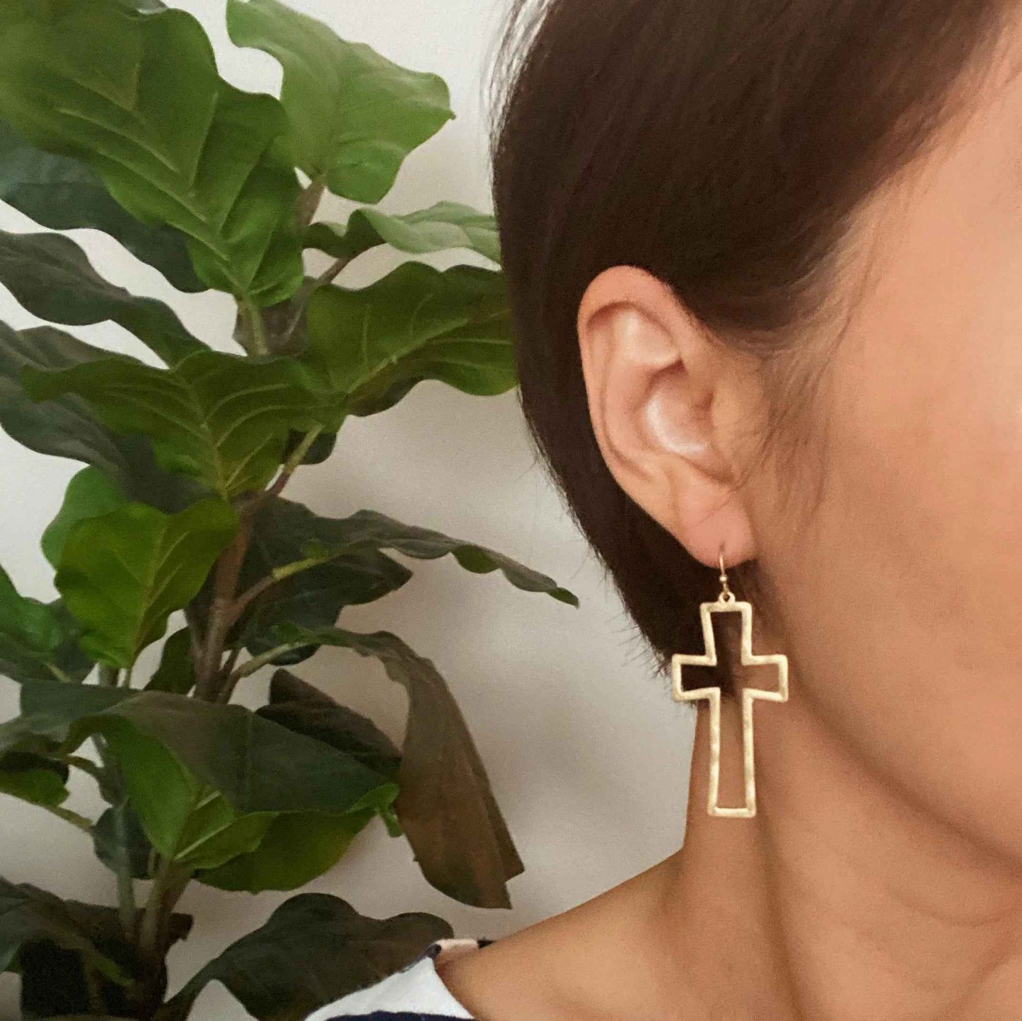 Dangle Cross Outlined Earrings - Woven With Purpose