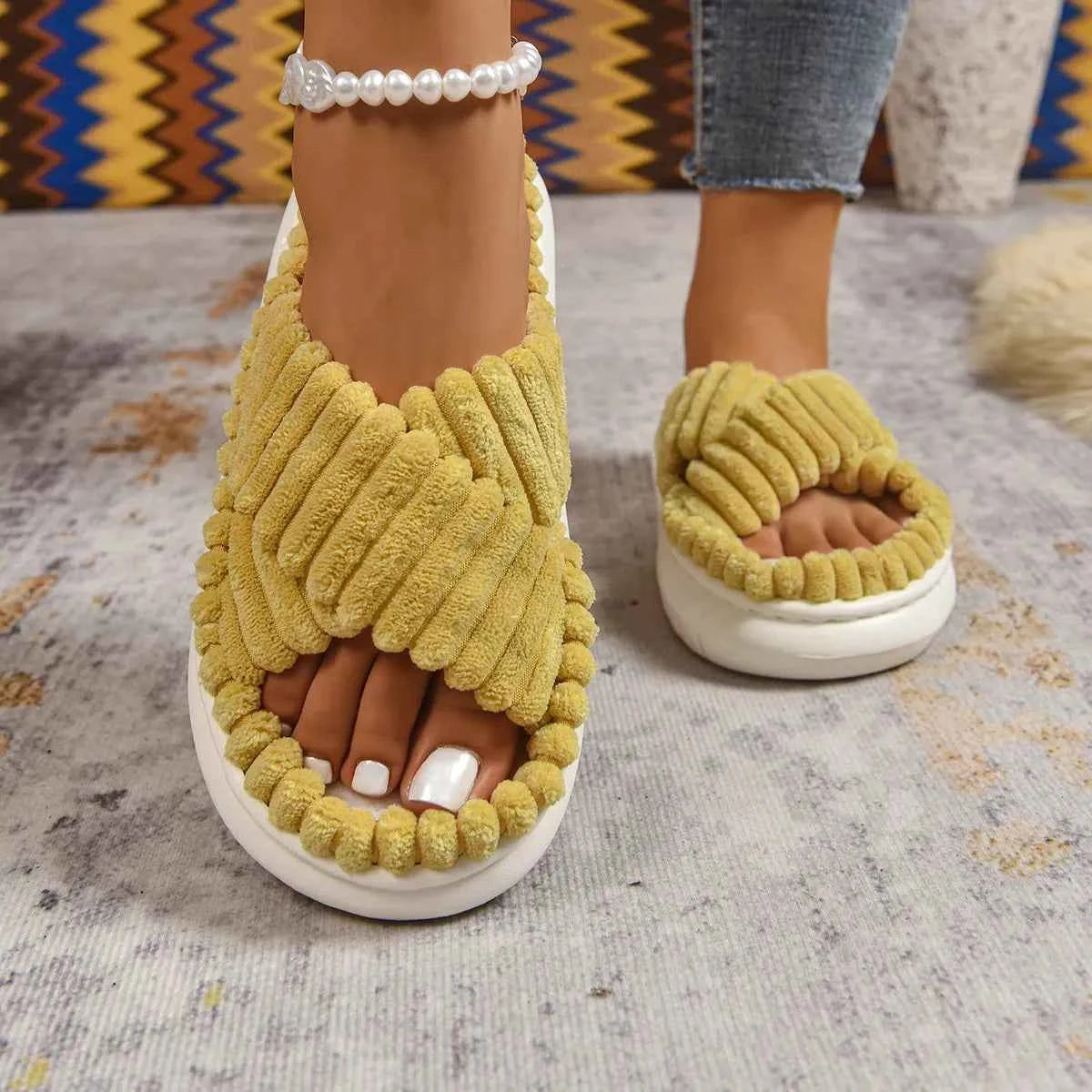 Crisscross Open Toe Platform Slippers - Woven With Purpose