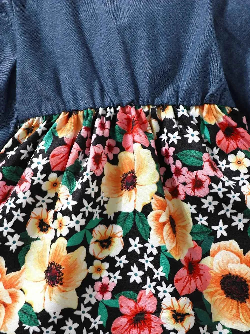 Children's Ruffled Bow Contrast Floral Dress with Headband - Woven With Purpose