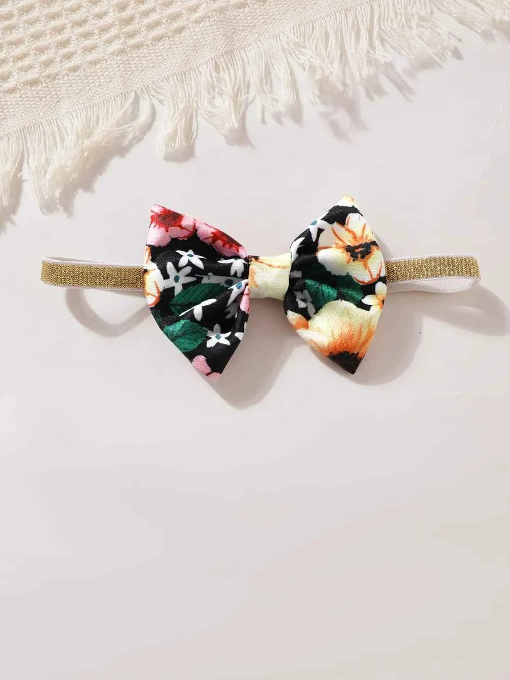Children's Ruffled Bow Contrast Floral Dress with Headband - Woven With Purpose