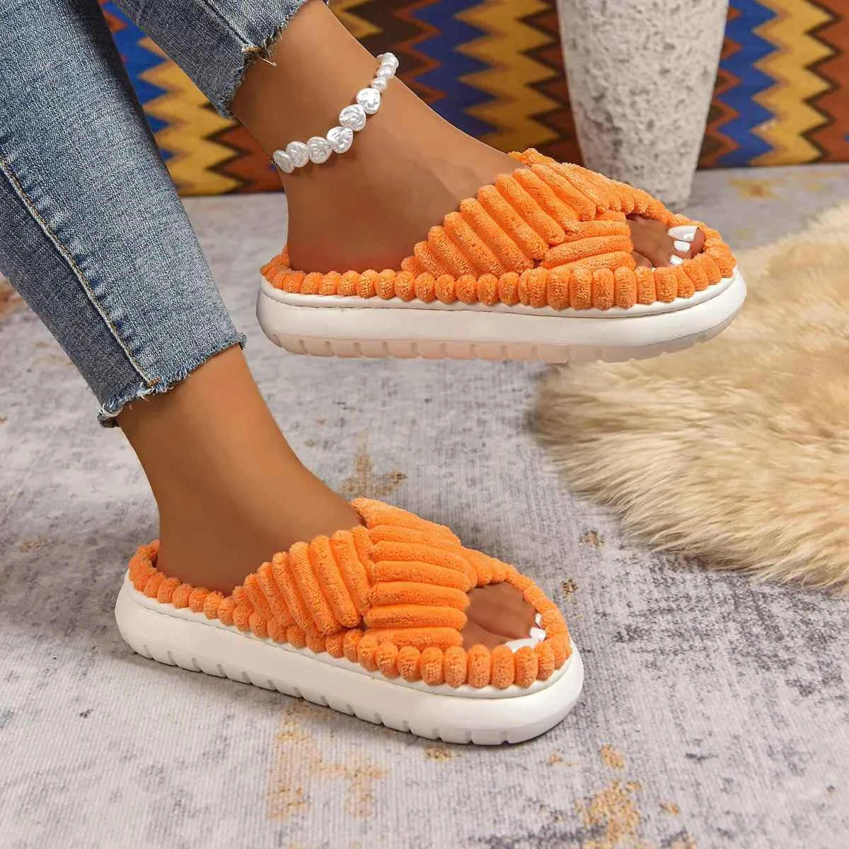 Crisscross Open Toe Platform Slippers - Woven With Purpose
