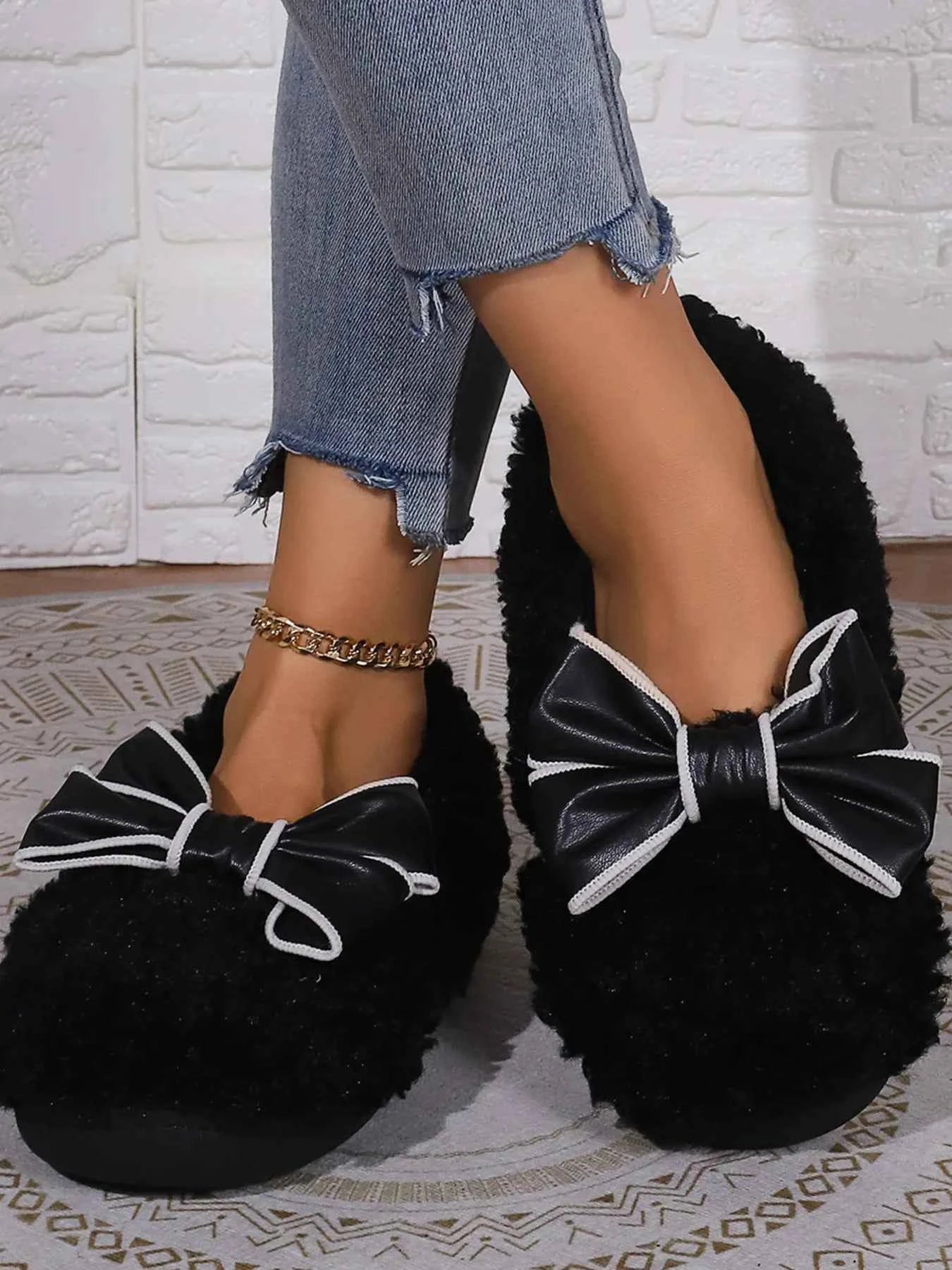 Cozy Bow-Knot Fluffy Indoor Slippers - Woven With Purpose