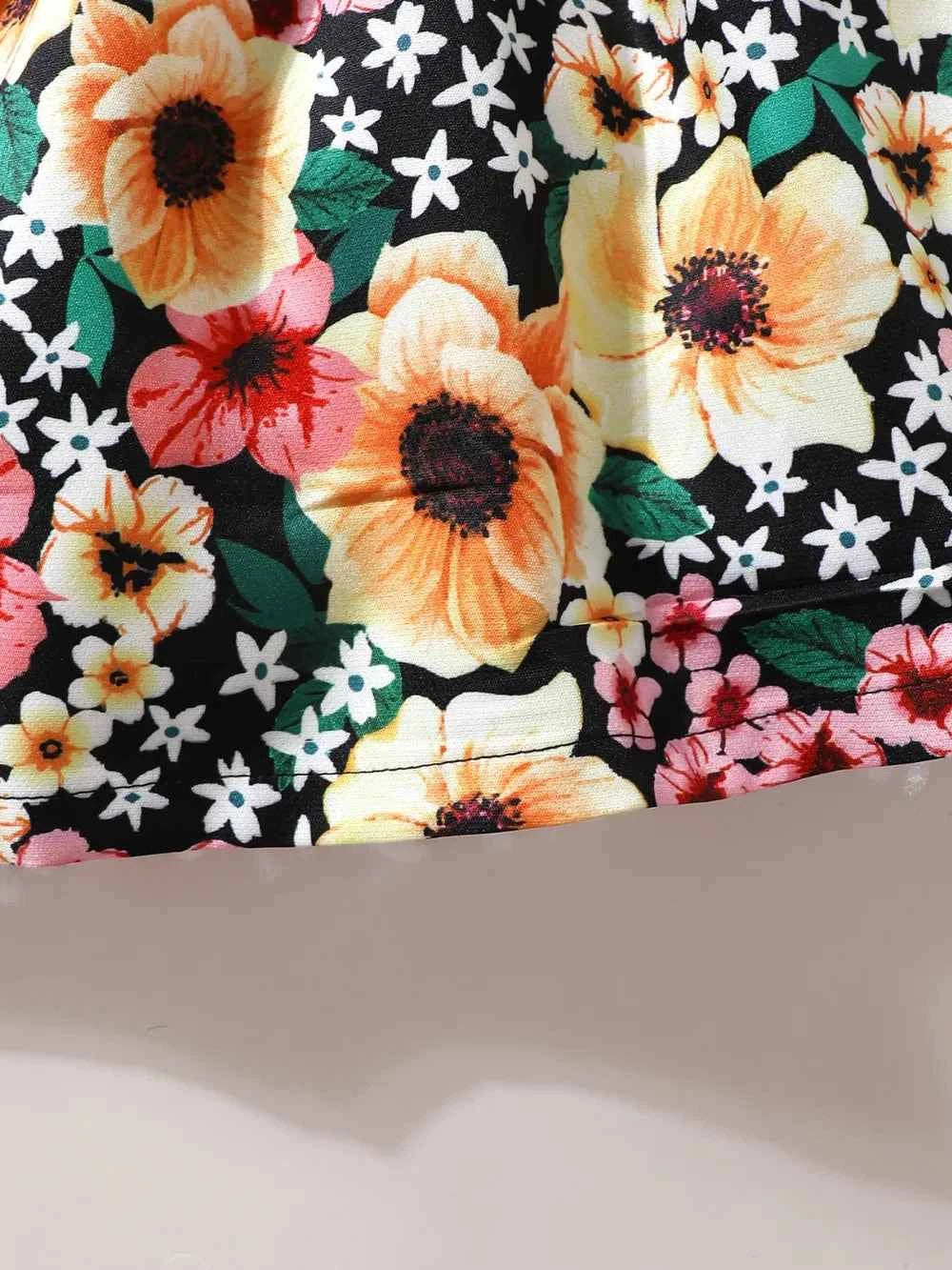 Children's Ruffled Bow Contrast Floral Dress with Headband - Woven With Purpose