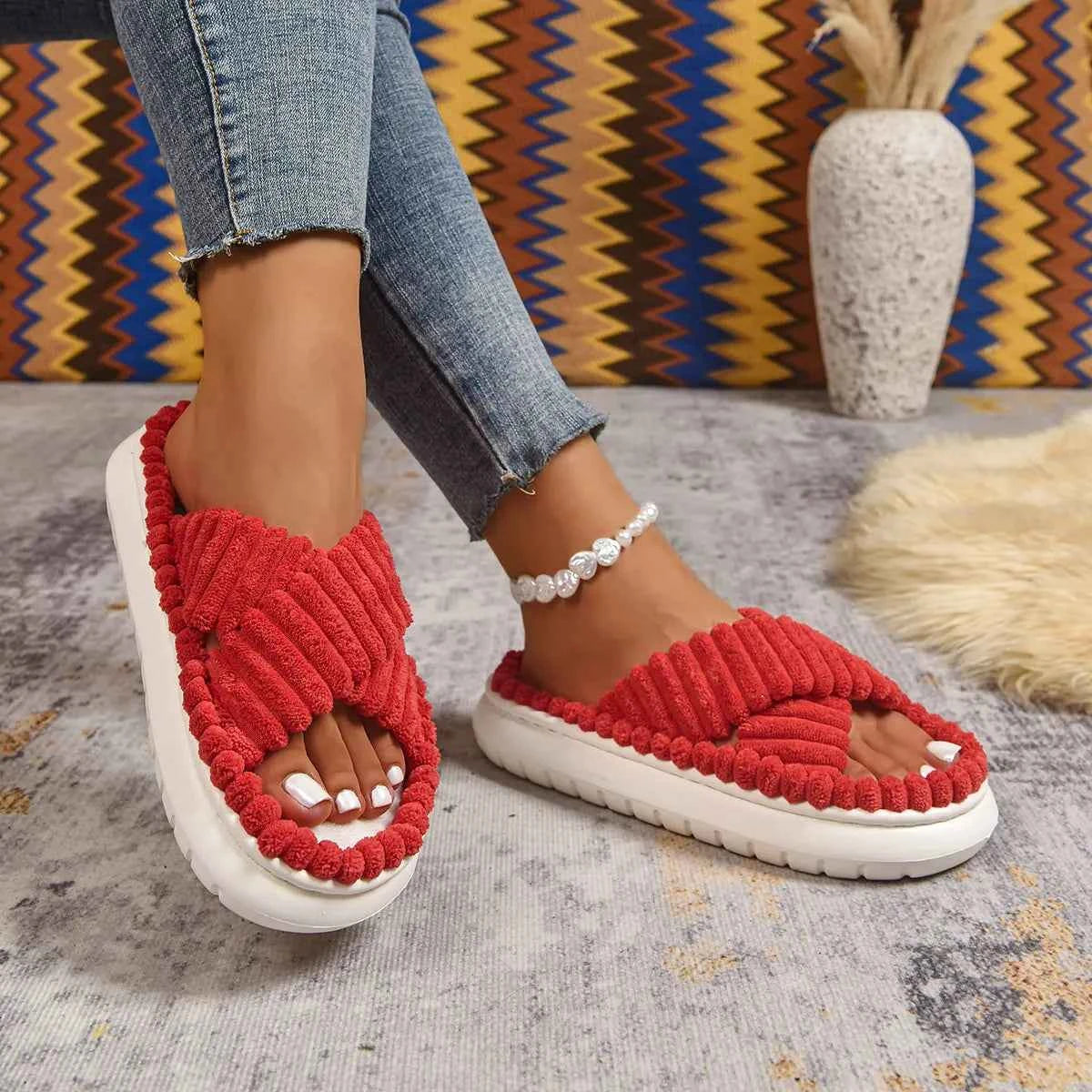 Crisscross Open Toe Platform Slippers - Woven With Purpose