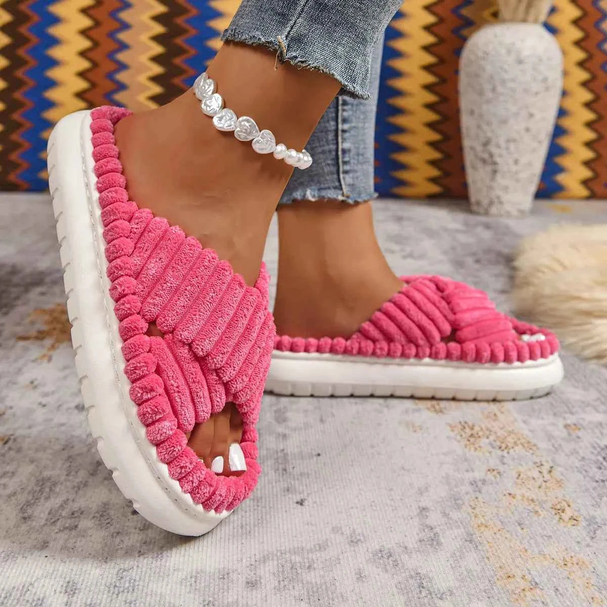 Crisscross Open Toe Platform Slippers - Woven With Purpose