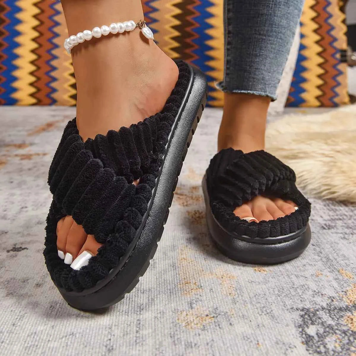 Crisscross Open Toe Platform Slippers - Woven With Purpose