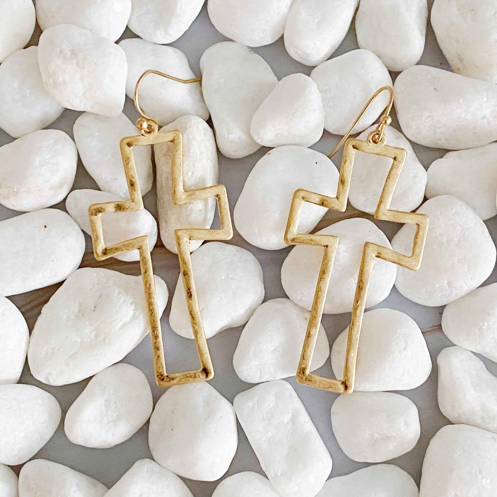 Dangle Cross Outlined Earrings - Woven With Purpose