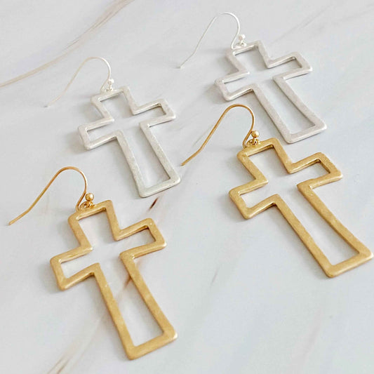 Dangle Cross Outlined Earrings - Woven With Purpose