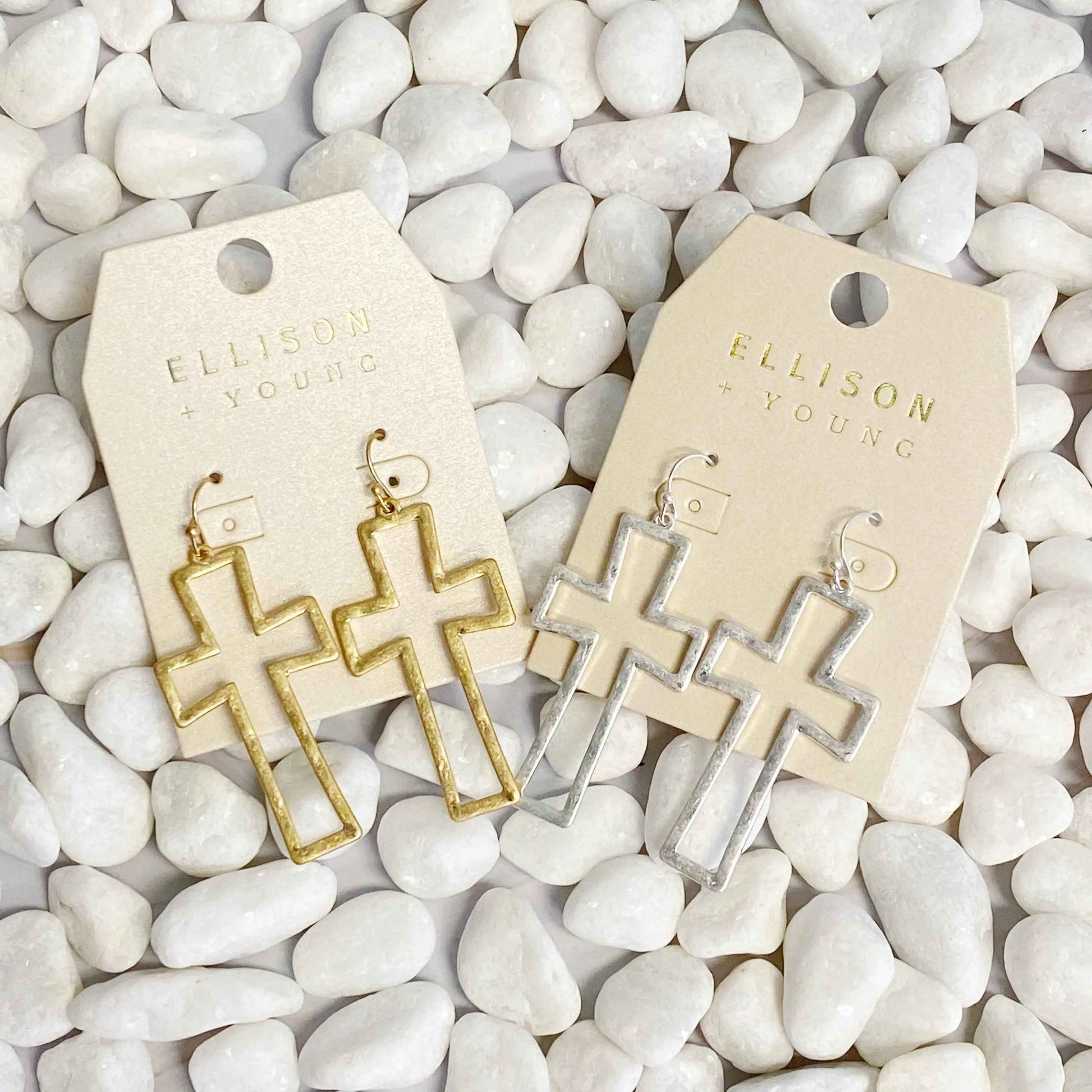 Dangle Cross Outlined Earrings - Woven With Purpose