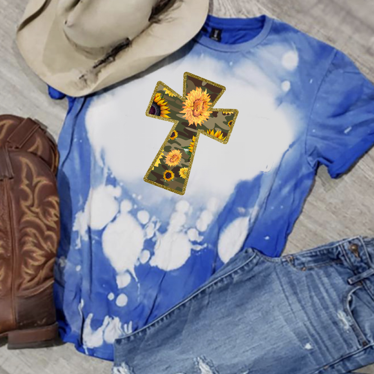 Camo Cross & Sunflowers - T-Shirt / Sweatshirt Unisex Sizing - Woven With Purpose