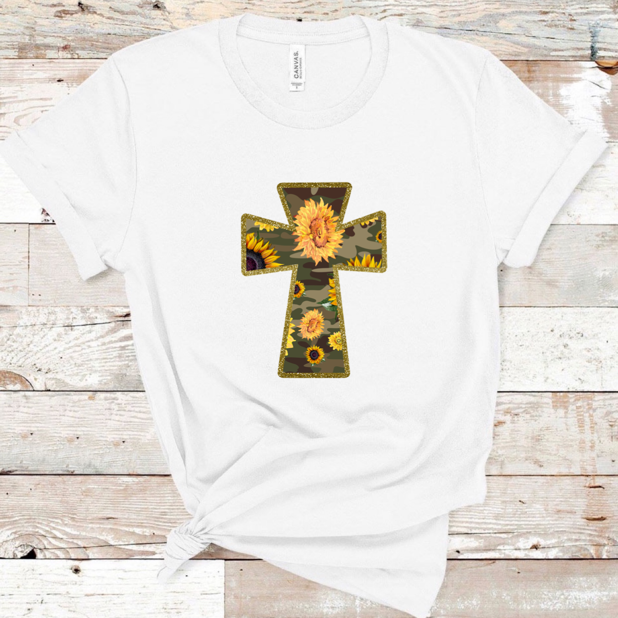 Camo Cross & Sunflowers - T-Shirt / Sweatshirt Unisex Sizing - Woven With Purpose