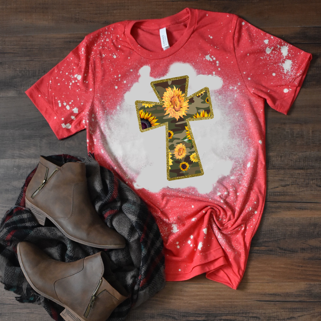 Camo Cross & Sunflowers - T-Shirt / Sweatshirt Unisex Sizing - Woven With Purpose