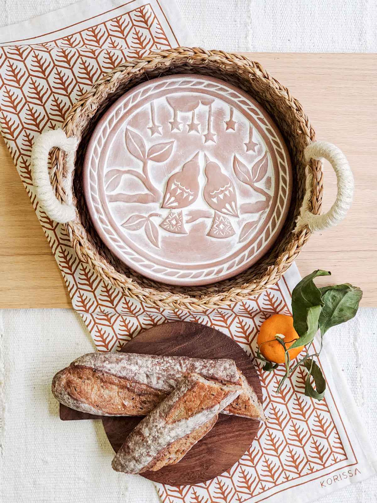 Bread Warmer & Basket - Lovebirds Round - Woven With Purpose