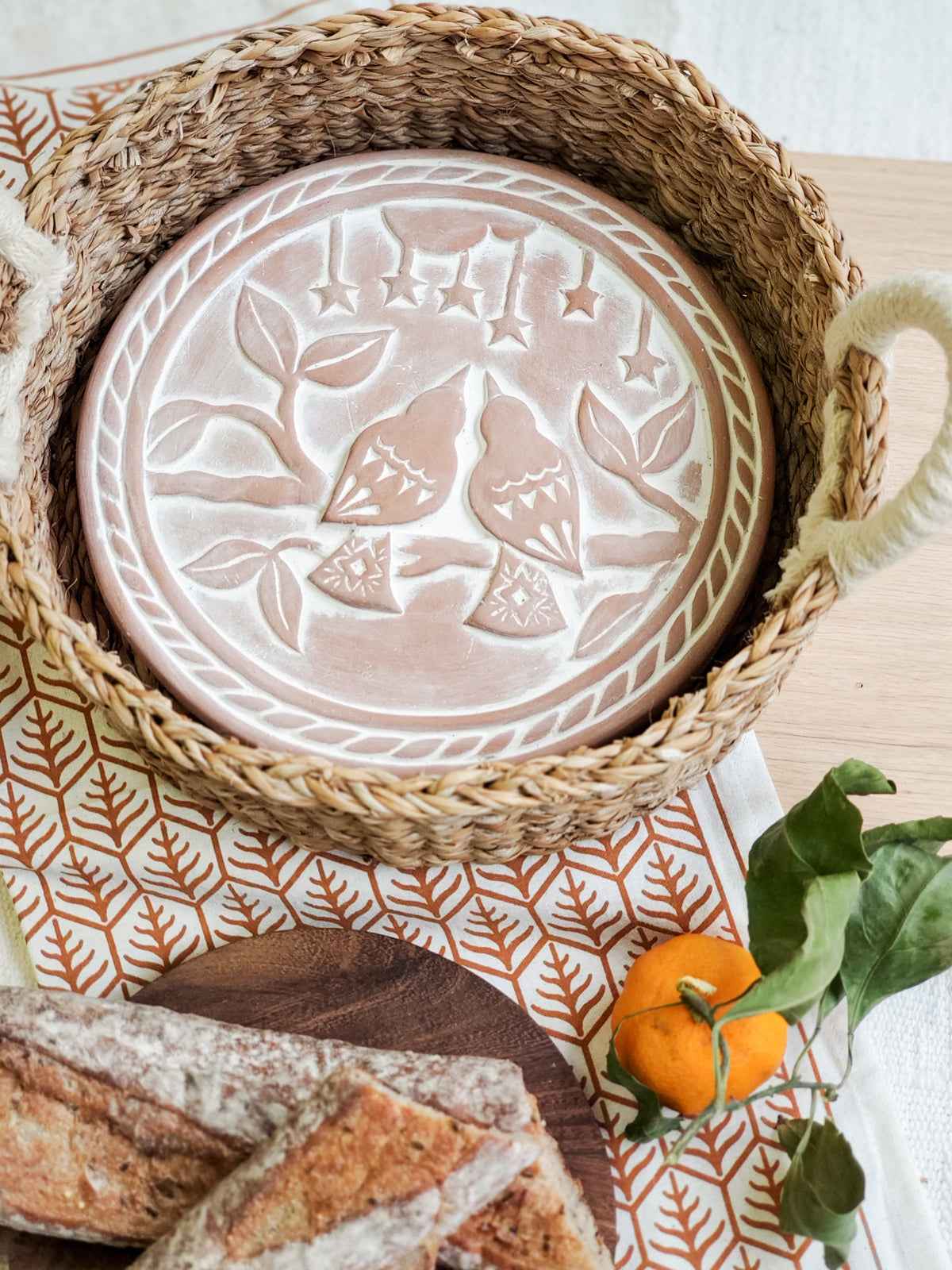 Bread Warmer & Basket - Lovebirds Round - Woven With Purpose