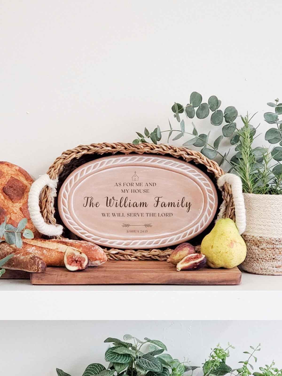 Personalized Bread Warmer & Basket - Bible Oval - Woven With Purpose