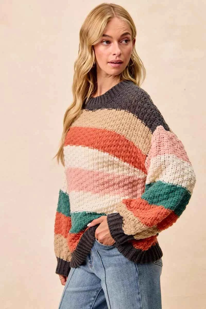 BiBi Stripes Color Block Chunky Sweater - Woven With Purpose
