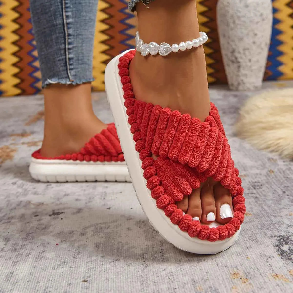 Crisscross Open Toe Platform Slippers - Woven With Purpose