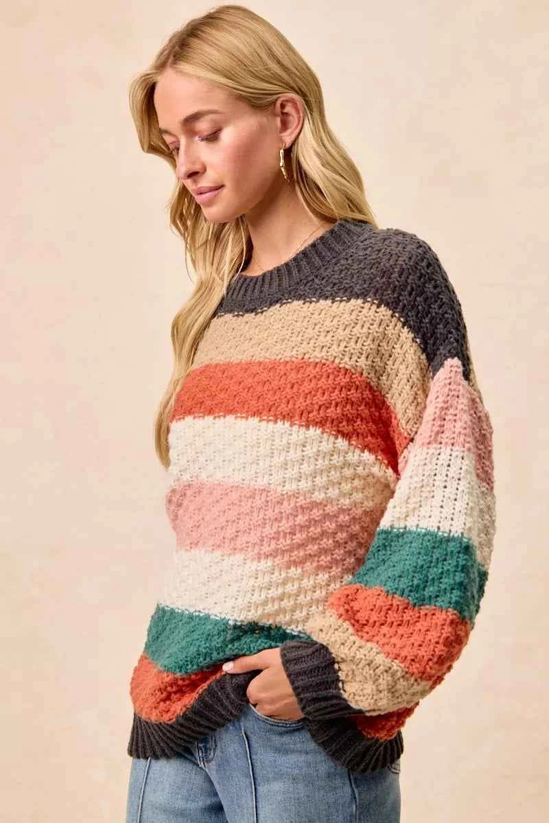 BiBi Stripes Color Block Chunky Sweater - Woven With Purpose