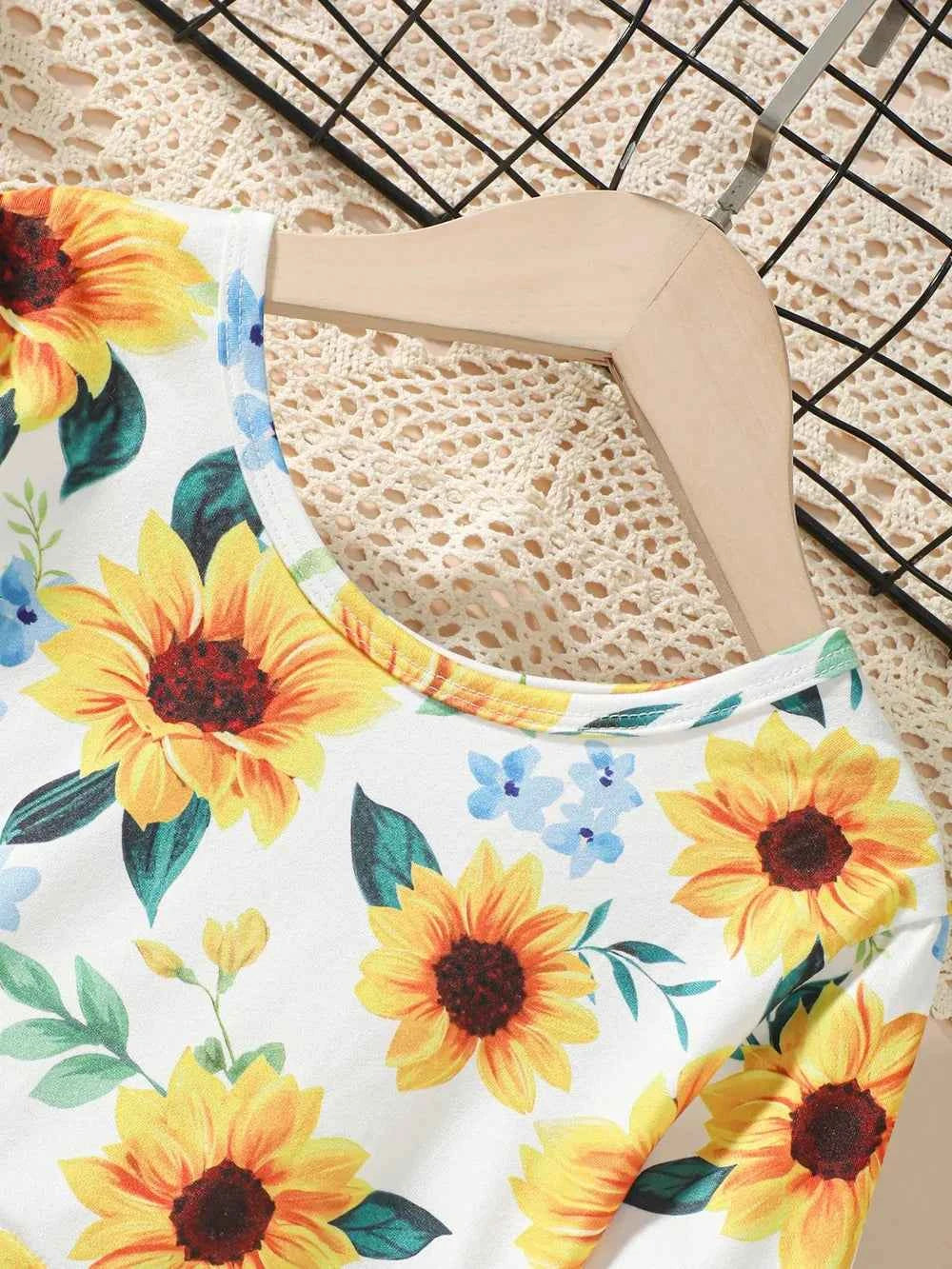 Kids Sunflower Print Round Neck Long Sleeve Dress - Woven With Purpose