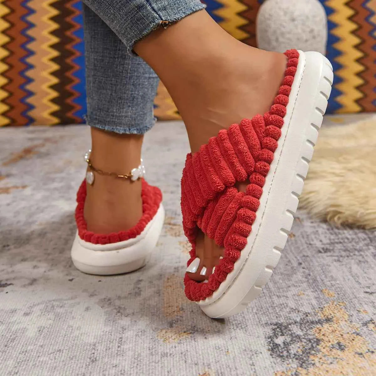 Crisscross Open Toe Platform Slippers - Woven With Purpose