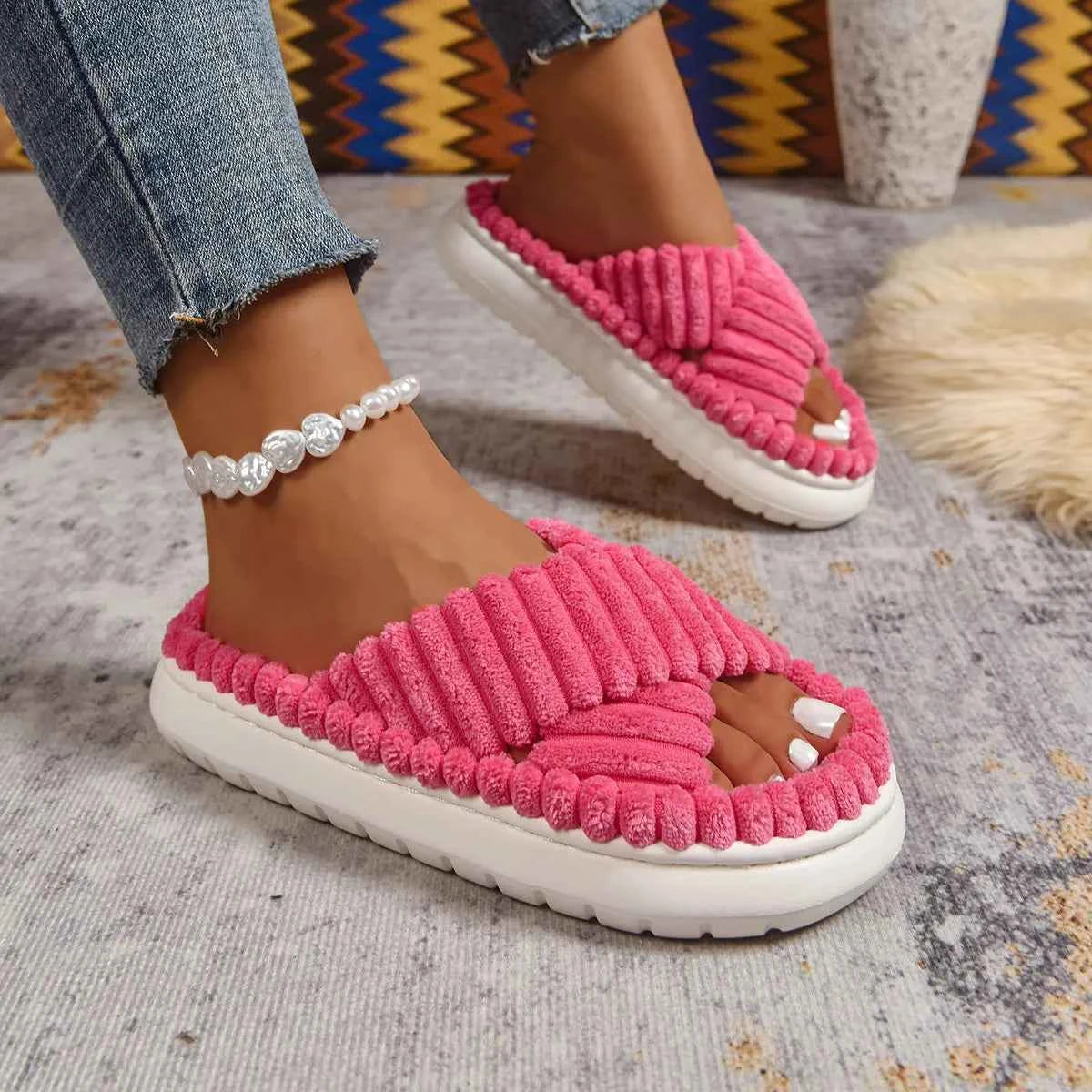 Crisscross Open Toe Platform Slippers - Woven With Purpose