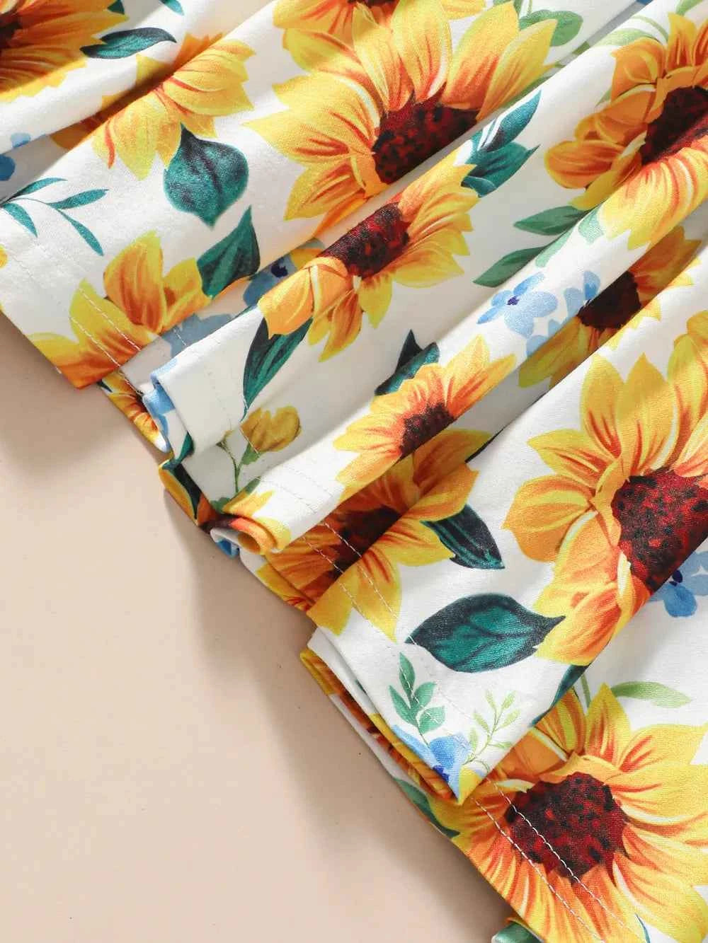 Kids Sunflower Print Round Neck Long Sleeve Dress - Woven With Purpose