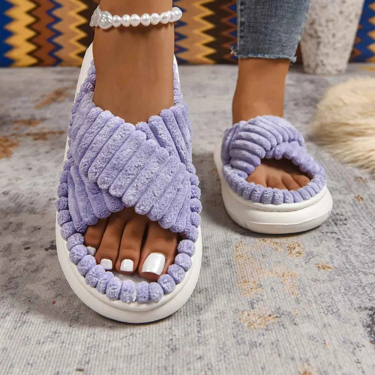 Crisscross Open Toe Platform Slippers - Woven With Purpose