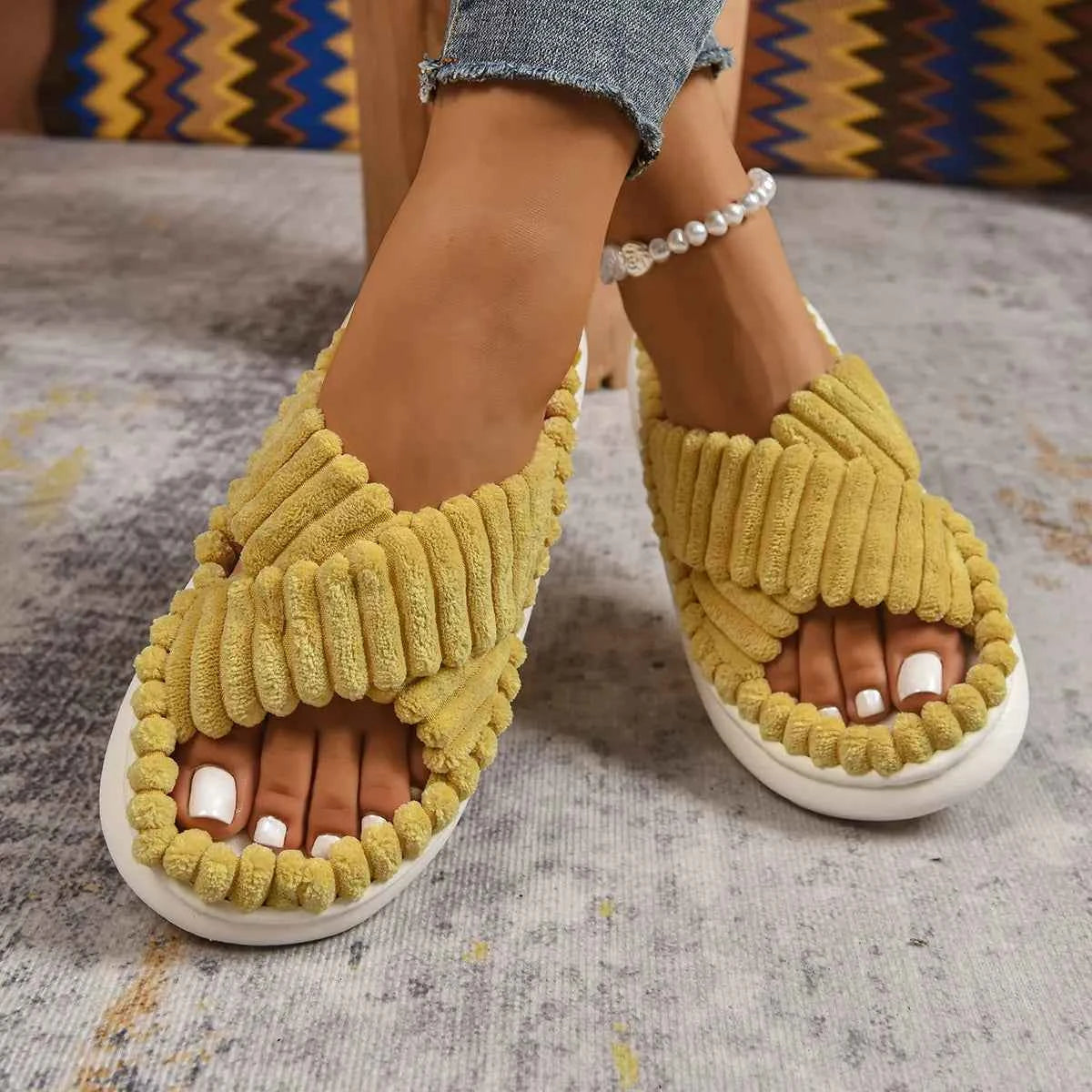 Crisscross Open Toe Platform Slippers - Woven With Purpose