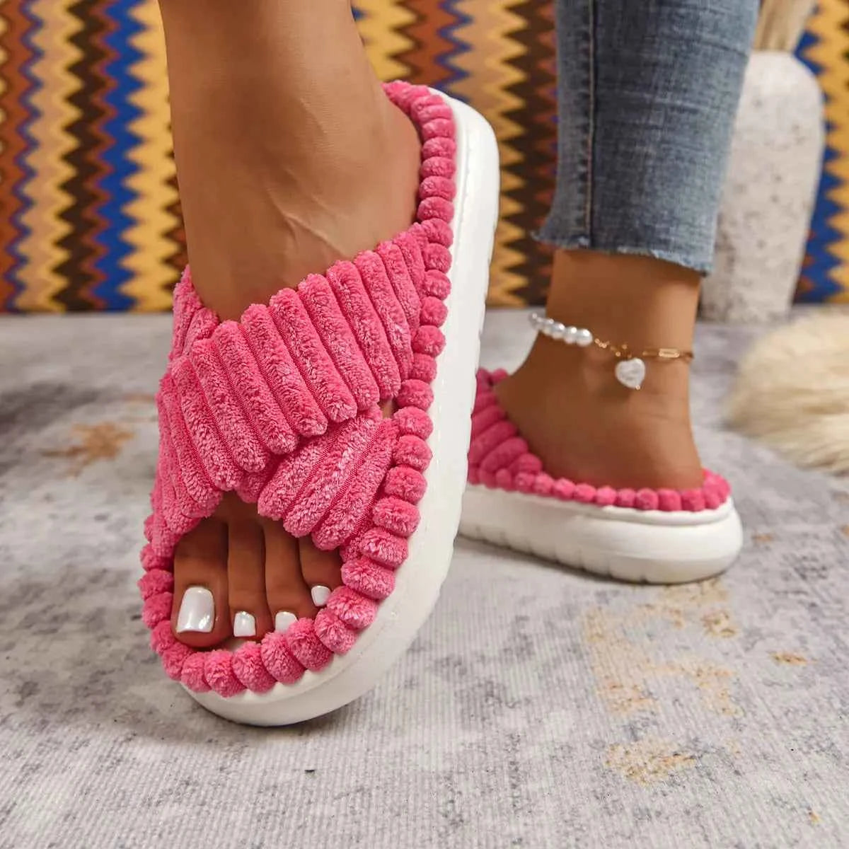 Crisscross Open Toe Platform Slippers - Woven With Purpose