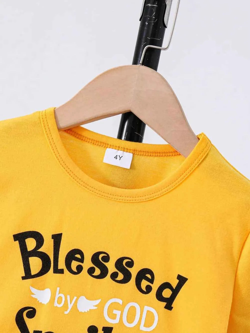 Children's Round Neck Letter Graphic T-Shirt and Distressed Jeans Se - Woven With Purpose